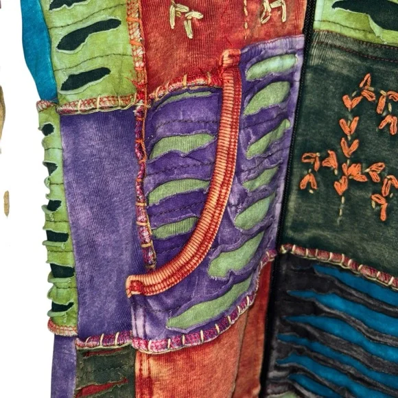 EzHippie Womens Size Small Patchwork Long Sweater Jacket Multi-Color Fully Lined - Picture 5 of 10